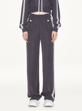 lefame拉飞姆闪钻珍珠装饰运动长裤休闲裤女裤