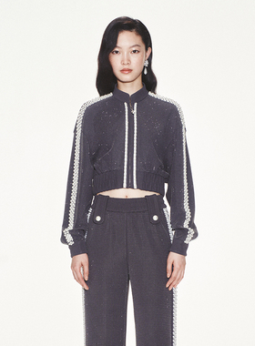 lefame拉飞姆闪钻珍珠装饰运动风短上衣外套女装