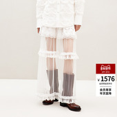 lefame拉飞姆2026春季 波嬉风荷叶裙蕾丝蛋糕裙网纱半裙白色女