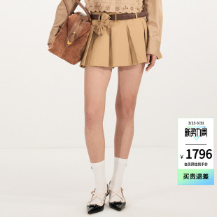 lefame拉飞姆2026春新款 A字蝴蝶结挂饰褶裥半裙百褶裙配腰带短裙