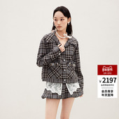 lefame拉飞姆2026春季 复古格子蝴蝶结装 饰钉珠休闲外套