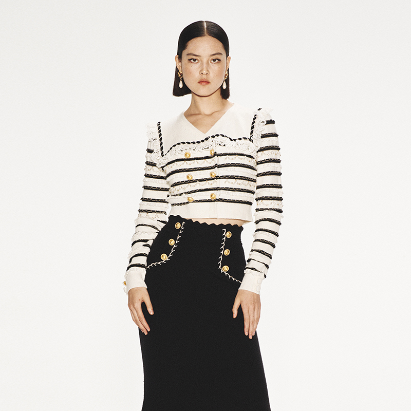 lefame开衫条纹毛织上衣