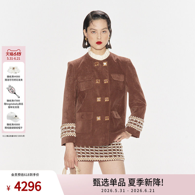 lefame拉飞姆秋季袖口重工编珠装饰双排扣美拉德外套