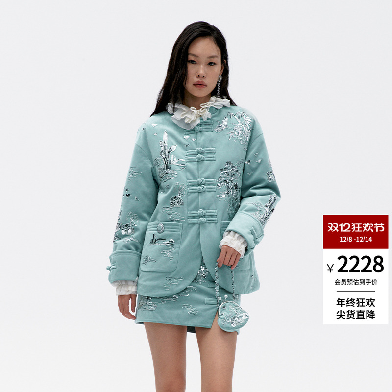 lefame拉飞姆冬季新中式亭台楼阁丝绒羽绒服外套女高级感