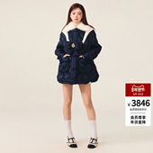 lefame拉飞姆25冬季 保暖 饰羽绒服外套女中长款 新款 菱形格蝴蝶结装