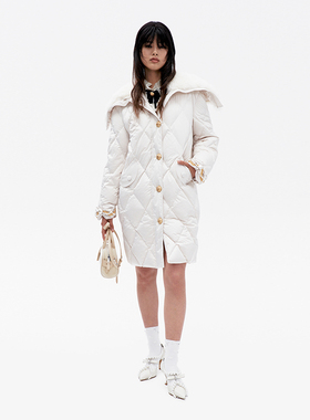 lefame拉飞姆冬季大领微茧型米白色长款羽绒服高级感女修身显瘦