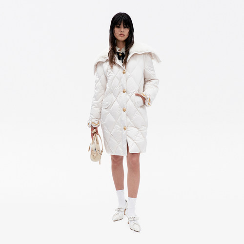 lefame拉飞姆冬季大领微茧型米白色长款羽绒服高级感女