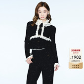 撞色拼接针织上衣女 高级甜美优雅修身 lefame拉飞姆春季 新款