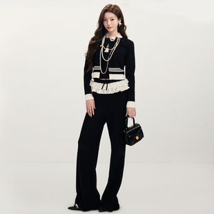 休闲喇叭裤 蕾丝洛可可饰边针织长裤 时尚 lefame拉飞姆2026早春新品