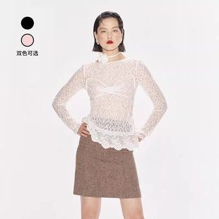 Angelababy同款 补单 lefame拉飞姆浪漫蕾丝钉珠上衣女 爆款