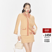 lefame拉飞姆秋季 复古摩登珠片链条装 饰长斗篷外套