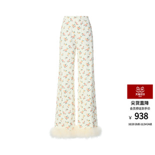 七彩小花印花烫钻针织长裤 lefame拉飞姆秋季 修身