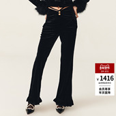 丝绒裤 长裤 显瘦微喇黑色时尚 lefame拉飞姆法式 休闲裤 子高级感女冬