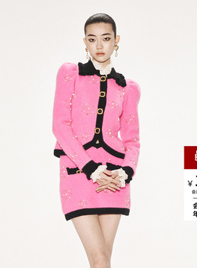 lefame拉飞姆复古港风彩色肌理感玫瑰花毛织开衫