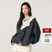 披肩式 lefame拉飞姆25冬季 新款 钩花针织植绒宽松保暖毛呢外套上衣