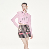 lefame拉飞姆浪漫手工蝴蝶结装 饰粉色短蕾丝上衣