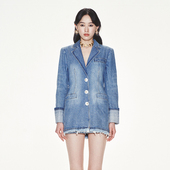 牛仔上衣外套女装 lefame拉飞姆蝴蝶结装 饰中长款