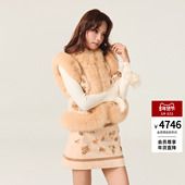 千金风狐狸毛拼接绣花马甲 中式 祝绪丹同款 lefame拉飞姆冬季