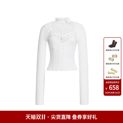 lefame拉飞姆假两件心机感打底衫针织长袖上衣内搭薄款显瘦女