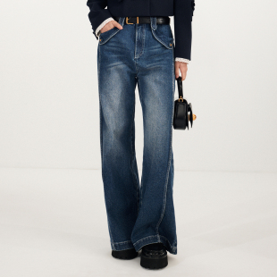 配腰带 lefame拉飞姆2026早春新款 复古洗水解构腰头廓形牛仔裤
