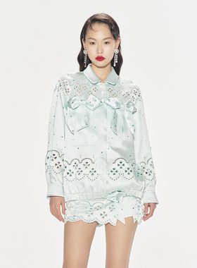 lefame拉飞姆秋季马德拉刺绣钉珠浅绿色外套