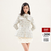 lefame拉飞姆2026春季 蝴蝶结钉珠织带收腰粗花呢长外套