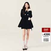 lefame拉飞姆2025冬季 新款 赫本优雅复古裱花丝绒中长羽绒服外套