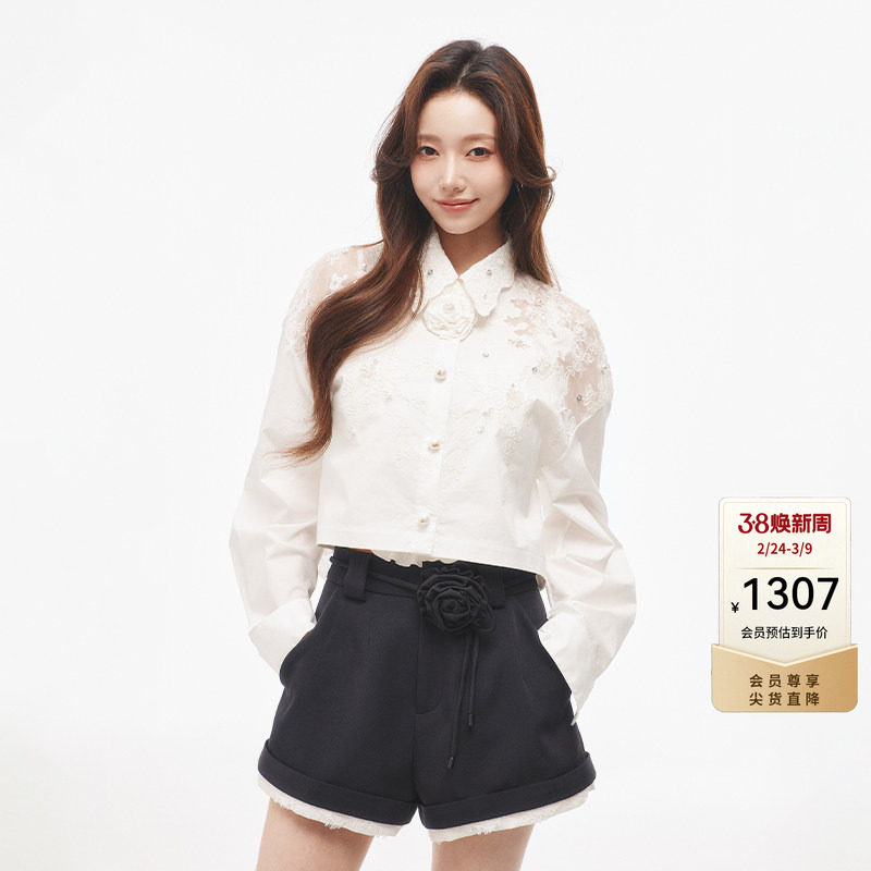 lefame拉飞姆时尚轻奢高级感蕾丝短款上衣衬衫外套