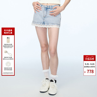 lefame拉飞姆夏季新款高级气质百搭蝴蝶结牛仔半裙女