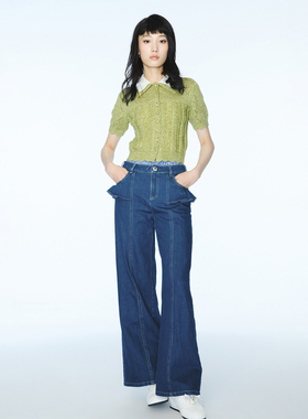 lefame拉飞姆2025秋冬新款时尚绿色植物系花式纱针织开衫上衣女