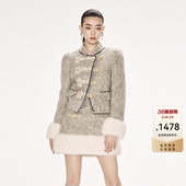 lefame拉飞姆秋冬新中式 高级感上衣女 斜襟军旅外套小香风棉服短款