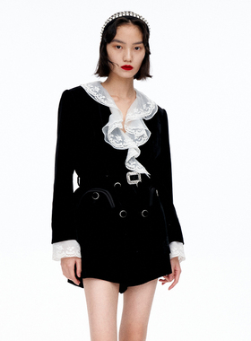 【明星同款】 lefame拉飞姆春秋可拆领西装外套丝绒高级感女显瘦