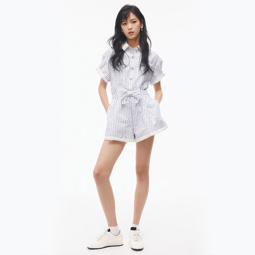 时尚烫钻条纹连体裤女