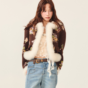 H型廓形花朵提花针织外套上衣女 时尚 lefame拉飞姆2025冬季 新款