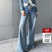 锥形阔腿裤 百搭做旧休闲牛仔裤 长裤 lefame拉飞姆高腰直筒裤 女裤 子