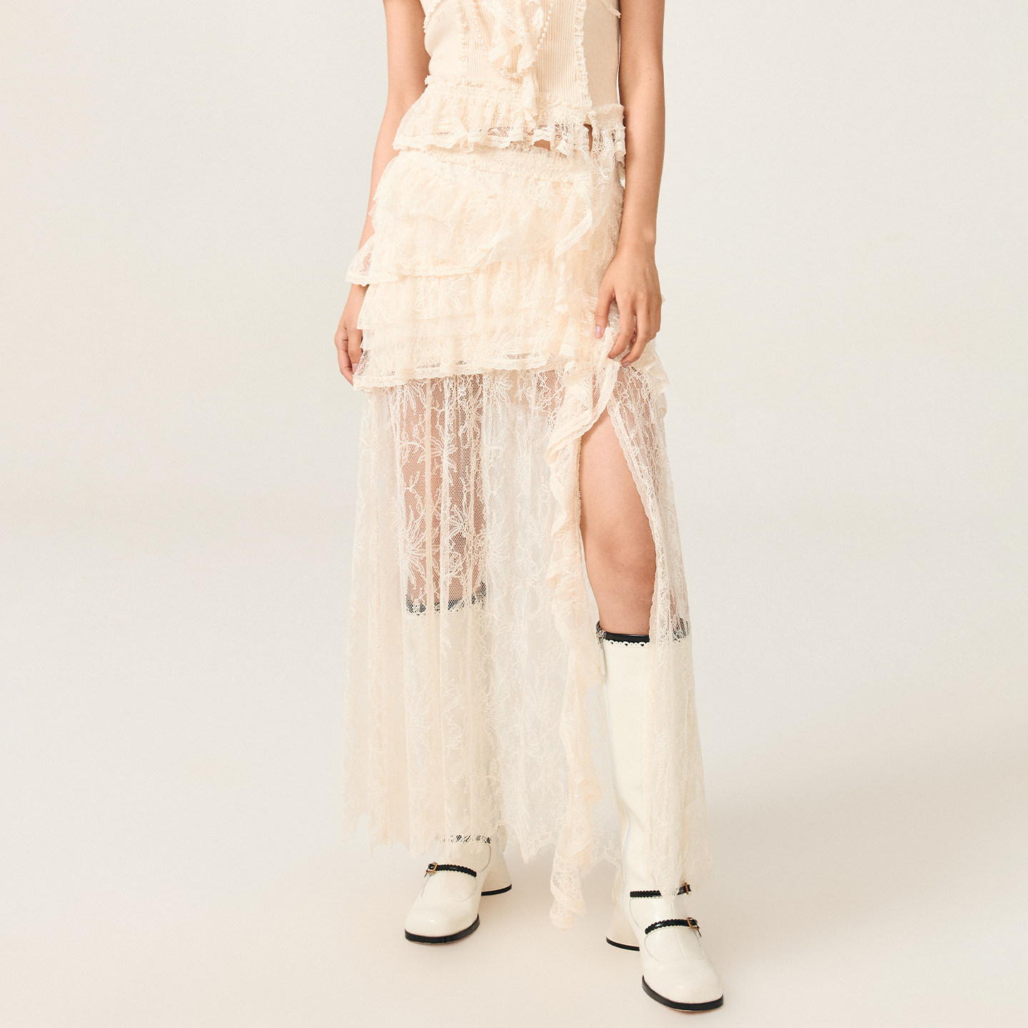 lefame拉飞姆法式千金简约蕾丝鱼尾长半裙半身裙女