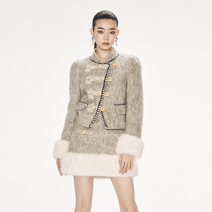 lefame拉飞姆春秋新中式 高级感上衣女 斜襟军旅外套小香风棉服短款