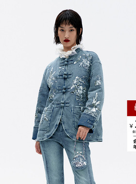 lefame拉飞姆冬季中式亭台楼阁牛仔羽绒服外套女温暖上衣高级感
