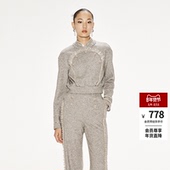 lefame拉飞姆休闲华丽花边旗袍领灰色中式 卫衣