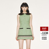 lefame拉飞姆骑士风丝绒翻领无袖 花呢连衣裙