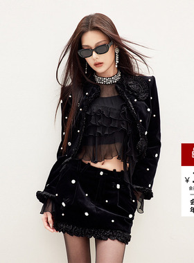 【吴宣仪同款】lefame拉飞姆2026春季钉珠短款宫廷风掐腰外套