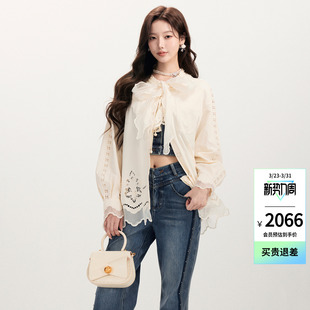 休闲衬衫 lefame拉飞姆2026春季 刺绣镂空设计长袖 时尚 女设计感 新款