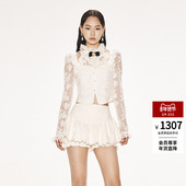 lefame拉飞姆摩登领口荷叶边修身 洛可可收腰蕾丝长袖 上衣