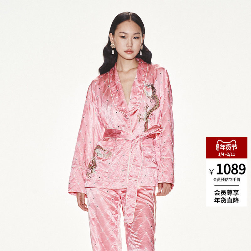 lefame拉飞姆龙刺绣菱形格烫钻缎面宽松型外套,女装/女士精品,短外套,淘宝优惠券,粉丝福利购,淘宝优惠卷