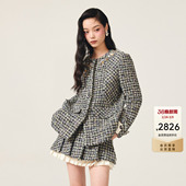 圆领学院风粗花呢中长外套上衣女 经典 lefame拉飞姆2025冬季 新款