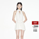 lefame拉飞姆夏季 裙华丽雪纺V领露肤连衣裙女 无袖 修身 短款