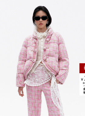 lefame拉飞姆冬季粉彩粗花呢面包羽绒服外套女设计感温暖上衣