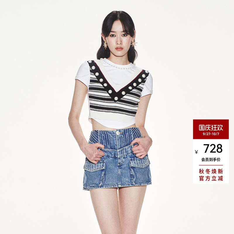 lefame短袖黑白条纹梭织