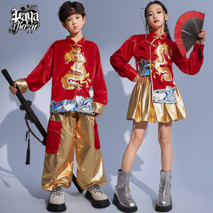 中国风演出服爵士舞服装 春 男童hiphop儿童街舞套装 女童走秀国潮装