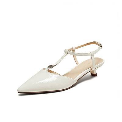 百思图2025夏新款时尚通勤羊皮尖头细跟女一字带后空凉鞋C5761BH5